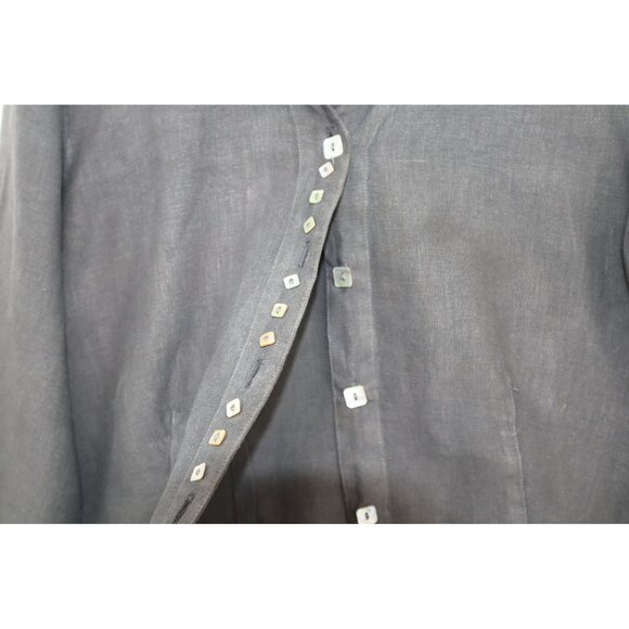 Cut Loose Womens Natural Hand Dyed  Button-Down 3/4 Sleeve Linen Shirt XL Office - Picture 6 of 10